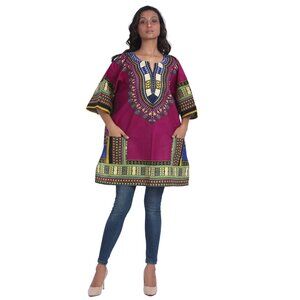 African UNISEX Dashiki Short Sleeve Top With Pockets Size 3X